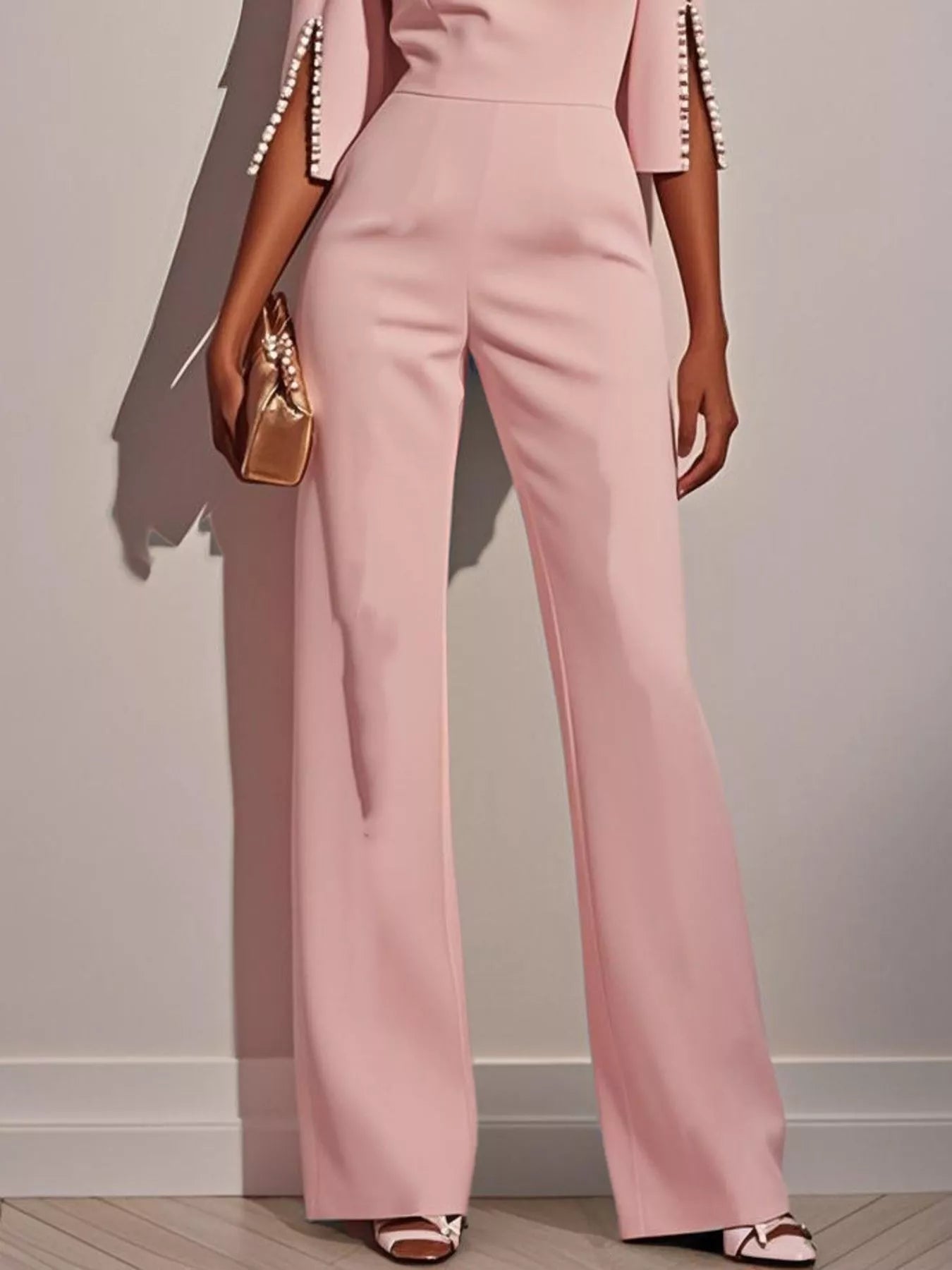 Wide-Leg Jumpsuit with Slit Sleeve - ShopNQlik