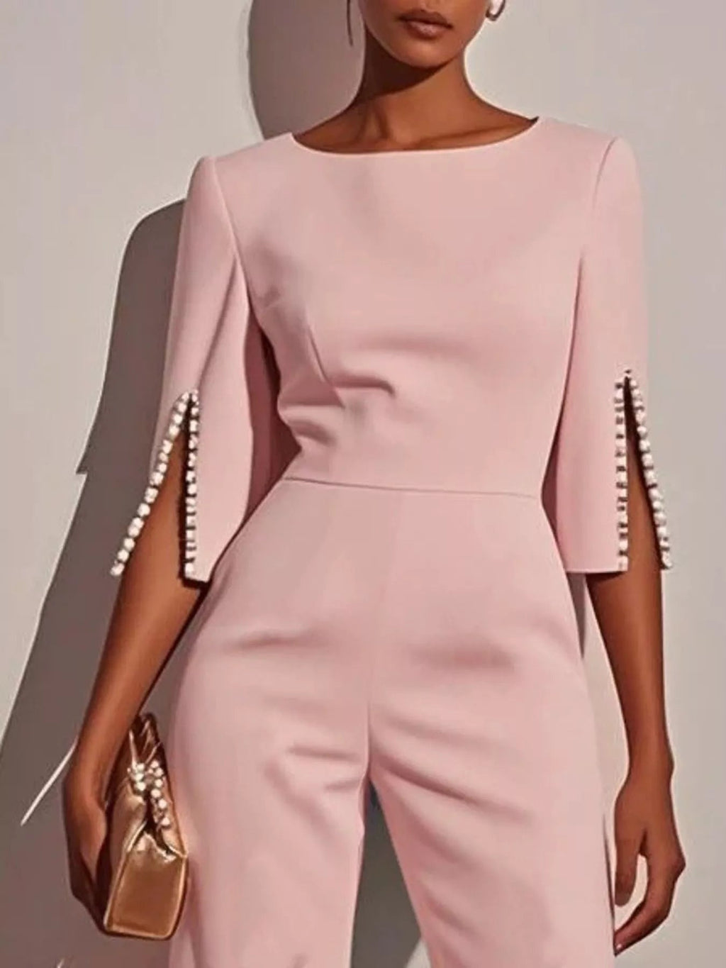Wide-Leg Jumpsuit with Slit Sleeve - ShopNQlik
