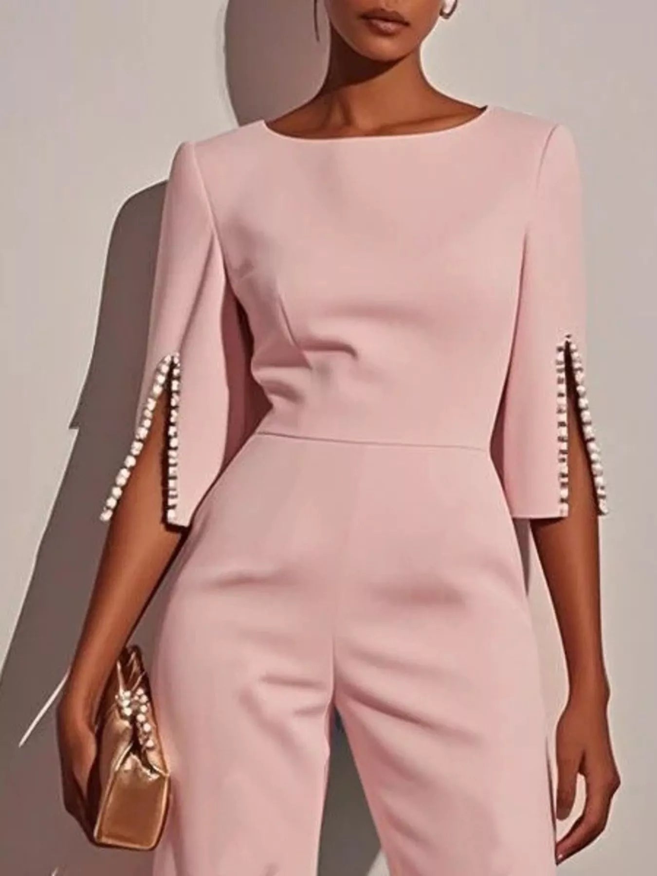 Wide-Leg Jumpsuit with Slit Sleeve - ShopNQlik
