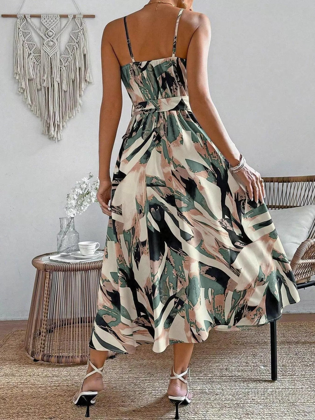 Women's Abstract Print Tie Waist Cami Dress – 3 Colours, S–XL - ShopNQlik