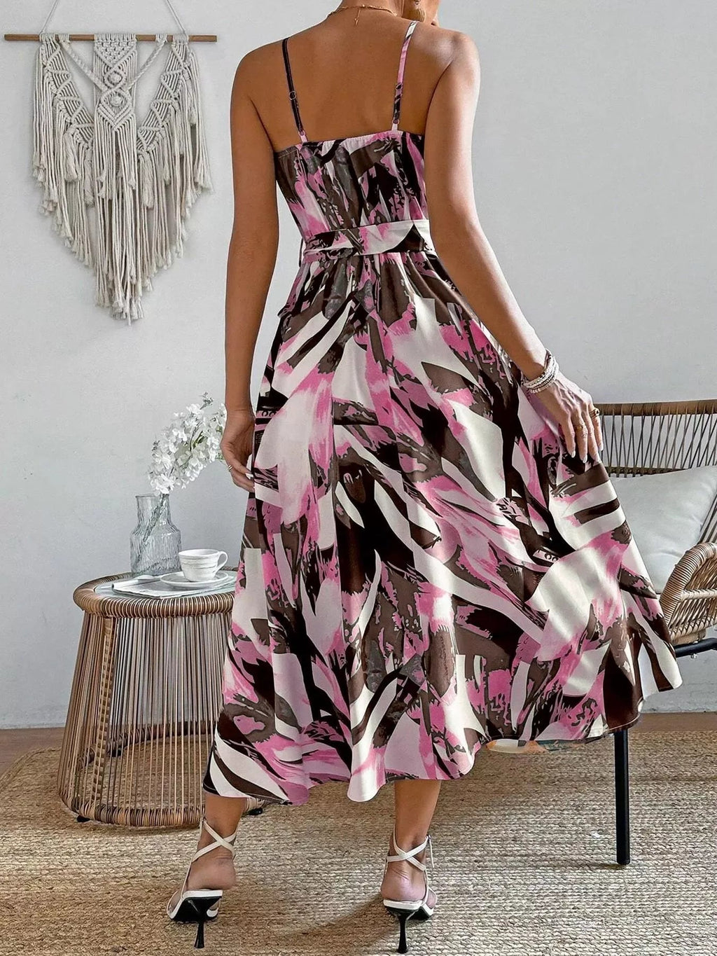 Women's Abstract Print Tie Waist Cami Dress – 3 Colours, S–XL - ShopNQlik
