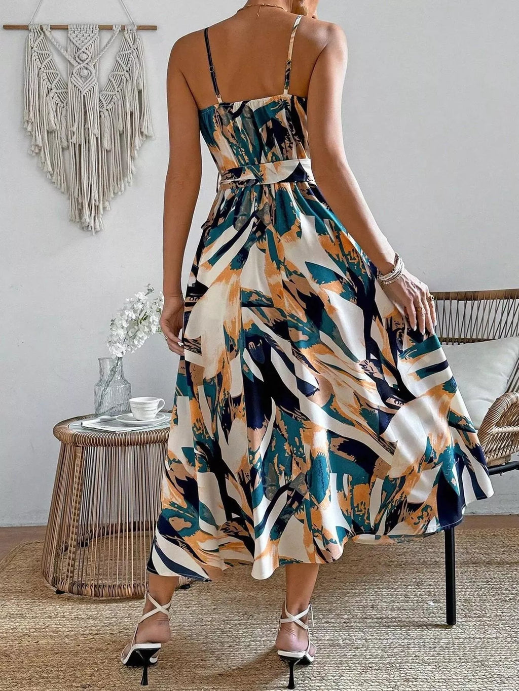 Women's Abstract Print Tie Waist Cami Dress – 3 Colours, S–XL - ShopNQlik