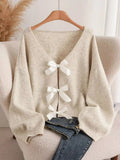 Women's Bow-Knot Front V-Neck Knit Cardigan – 6 Colours, S–2XL - ShopNQlik