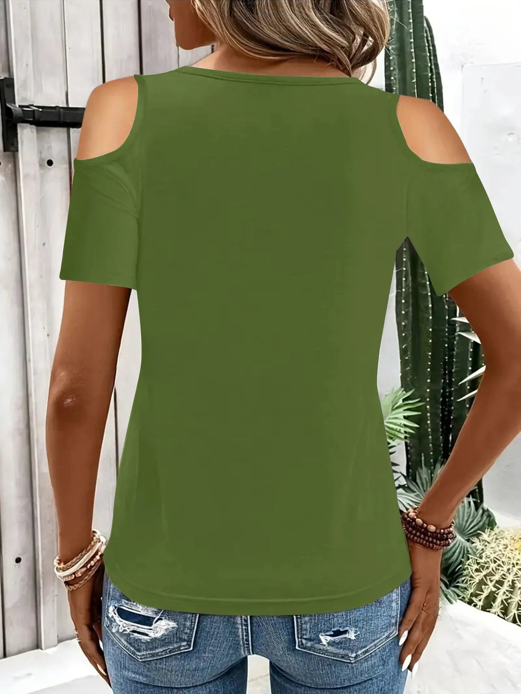 Women's Cold Shoulder T-Shirt – Metal Ring Cutout Detail - ShopNQlik
