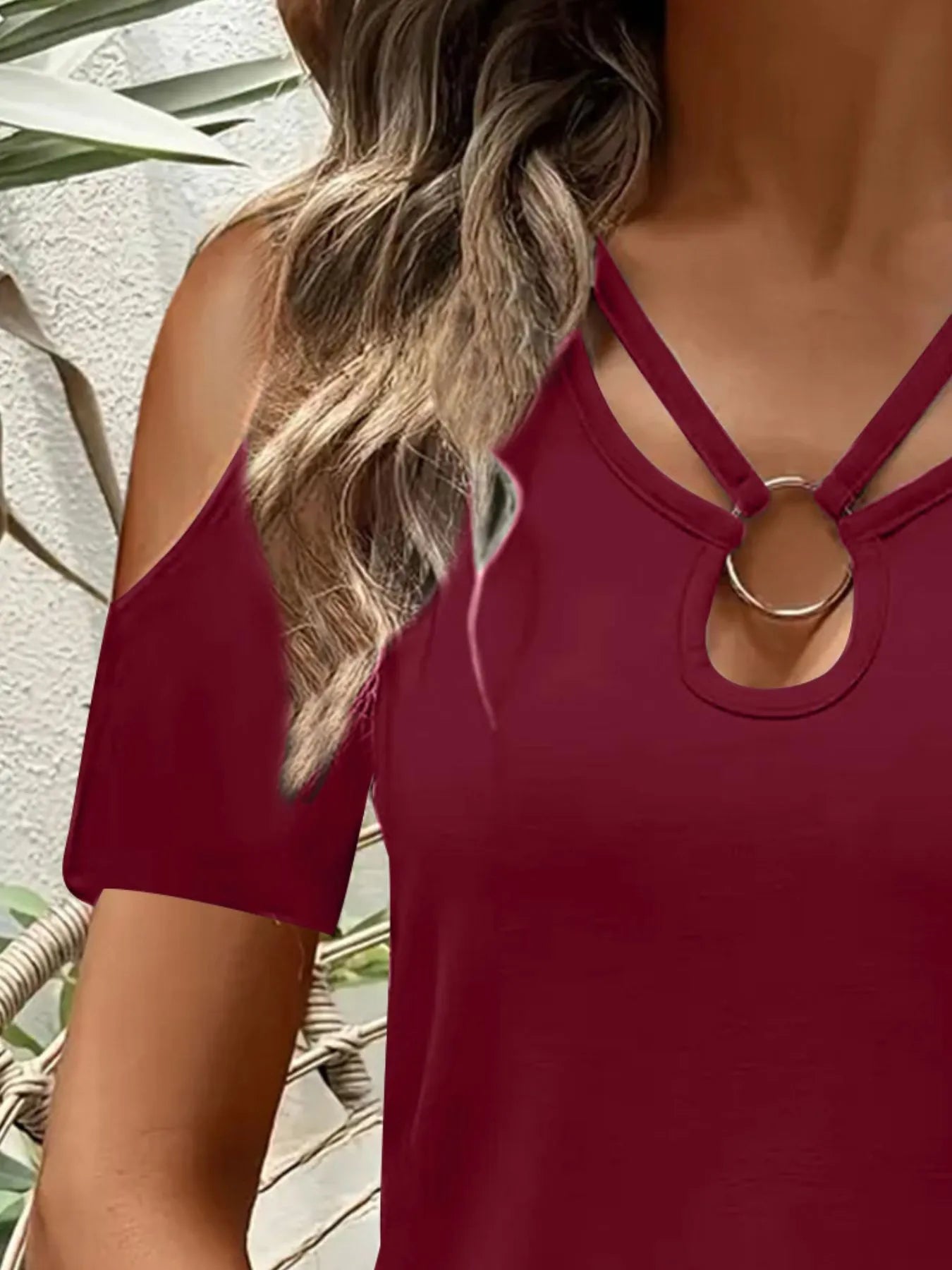 Women's Cold Shoulder T-Shirt – Metal Ring Cutout Detail - ShopNQlik