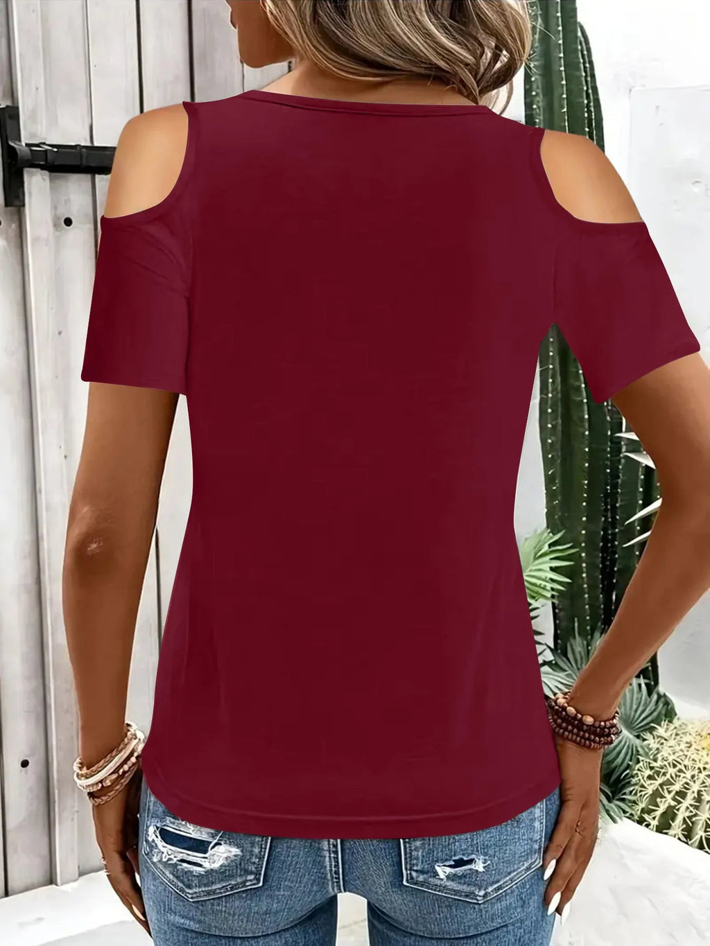 Women's Cold Shoulder T-Shirt – Metal Ring Cutout Detail - ShopNQlik