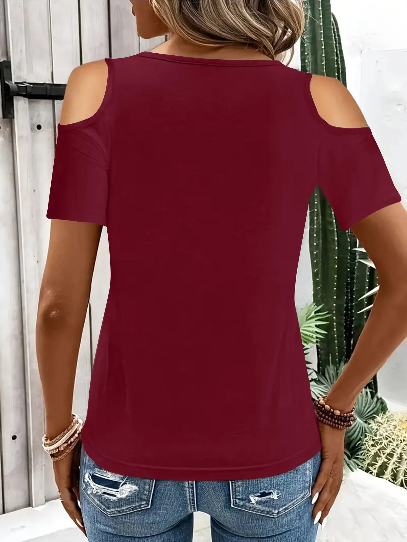 Women's Cold Shoulder T-Shirt – Metal Ring Cutout Detail - ShopNQlik