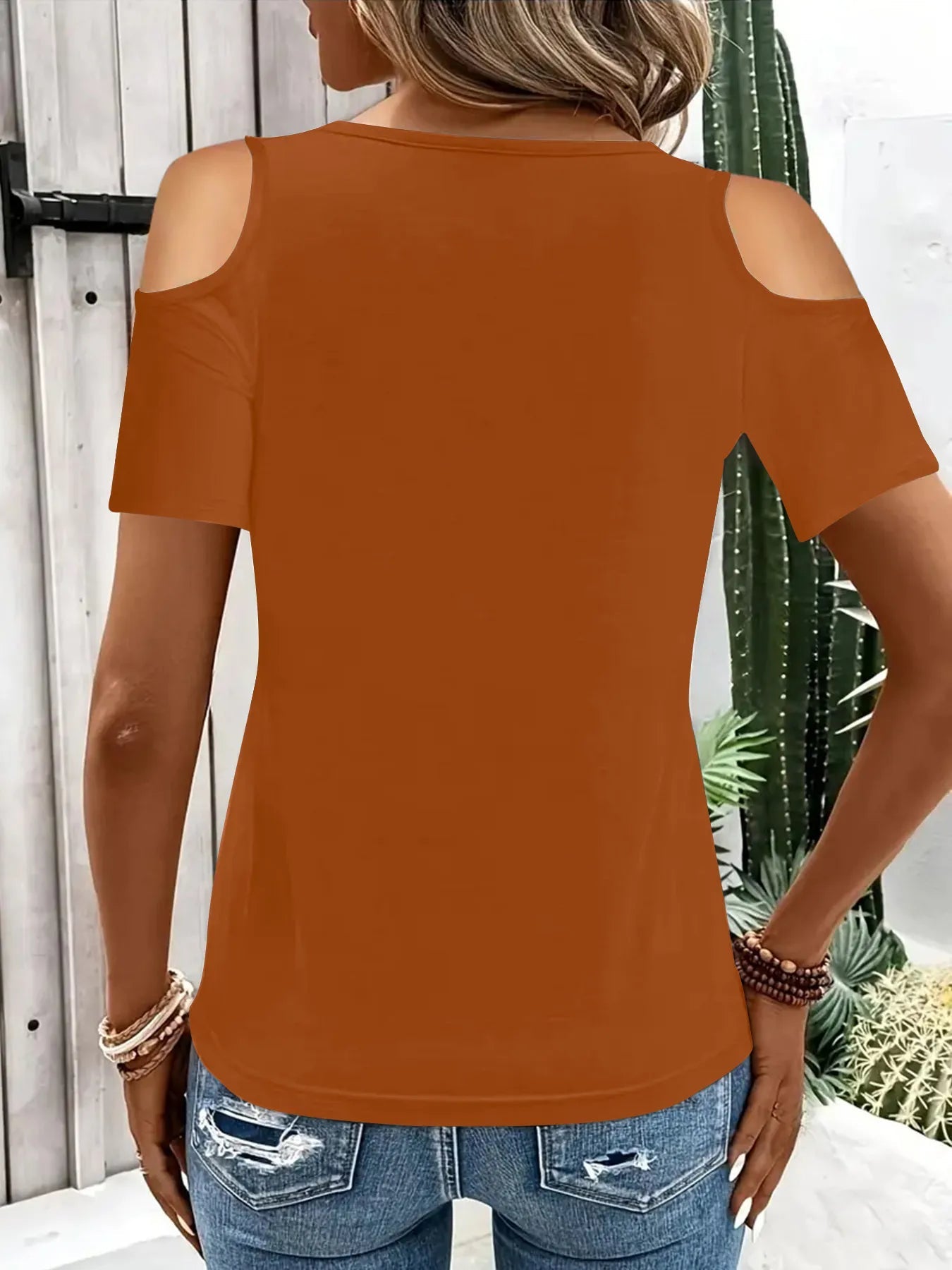 Women's Cold Shoulder T-Shirt – Metal Ring Cutout Detail - ShopNQlik