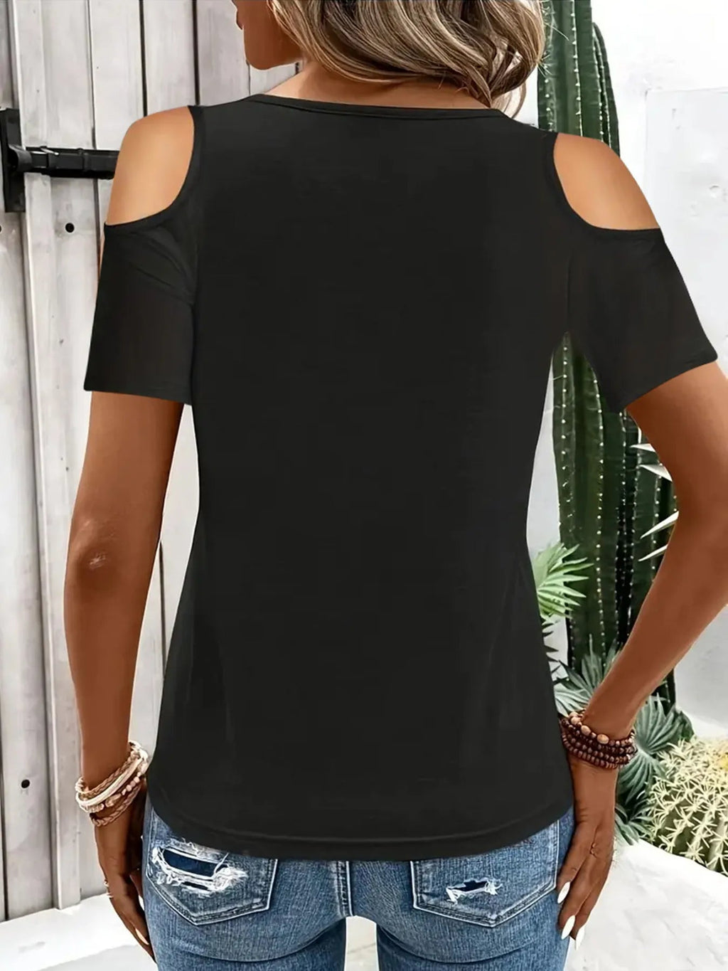 Women's Cold Shoulder T-Shirt – Metal Ring Cutout Detail - ShopNQlik