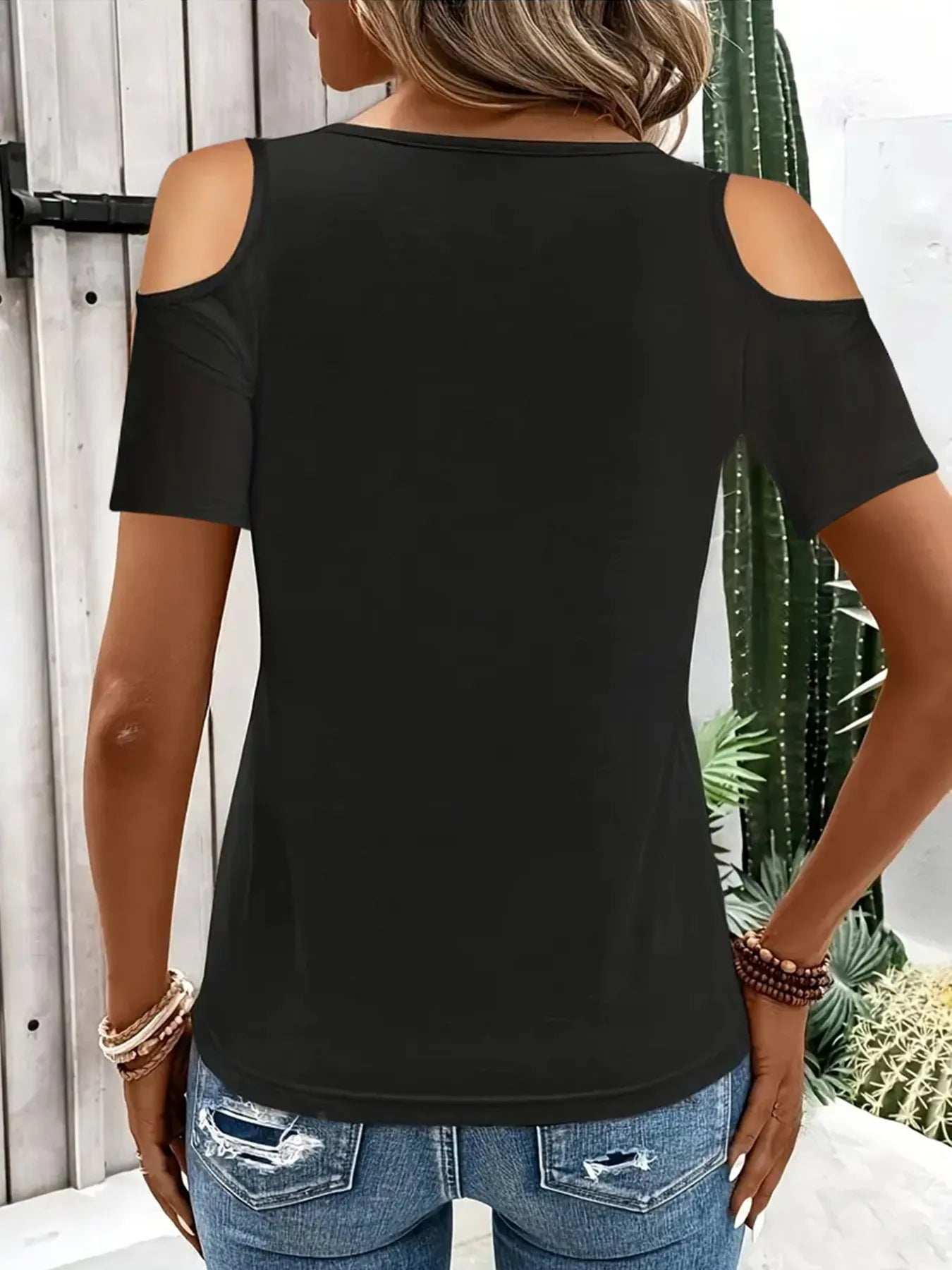 Women's Cold Shoulder T-Shirt – Metal Ring Cutout Detail - ShopNQlik