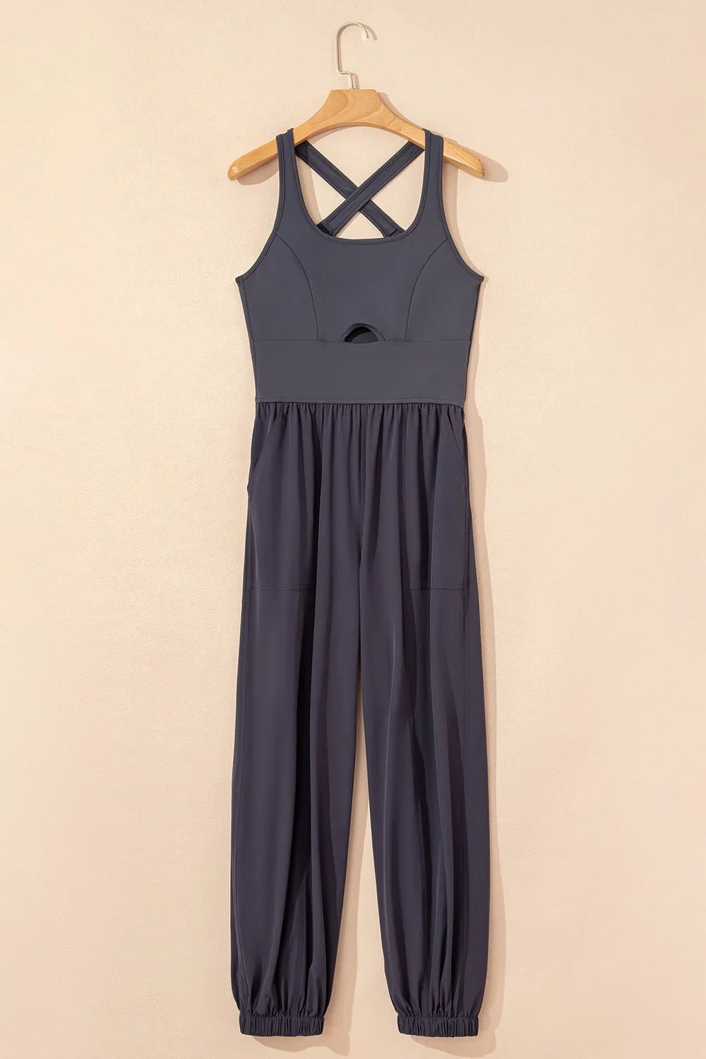 Women's Cutout Square Neck Wide Strap Active Jumpsuit – Dark Gray, M–XL - ShopNQlik