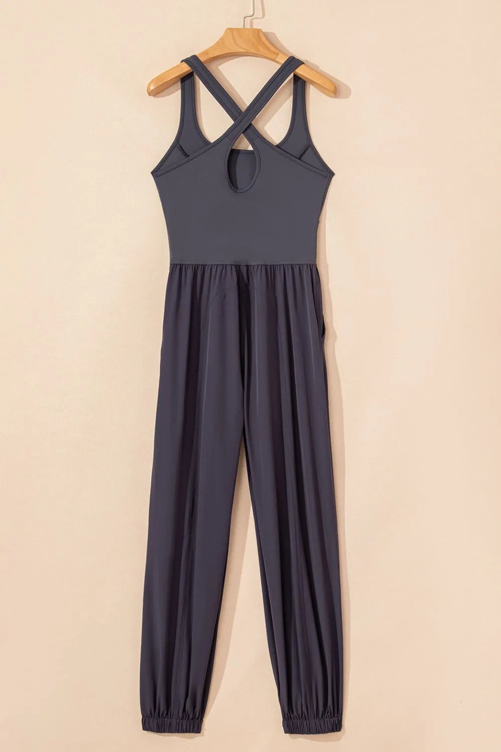 Women's Cutout Square Neck Wide Strap Active Jumpsuit – Dark Gray, M–XL - ShopNQlik