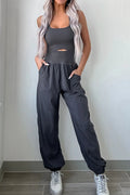 Women's Cutout Square Neck Wide Strap Active Jumpsuit – Dark Gray, M–XL - ShopNQlik