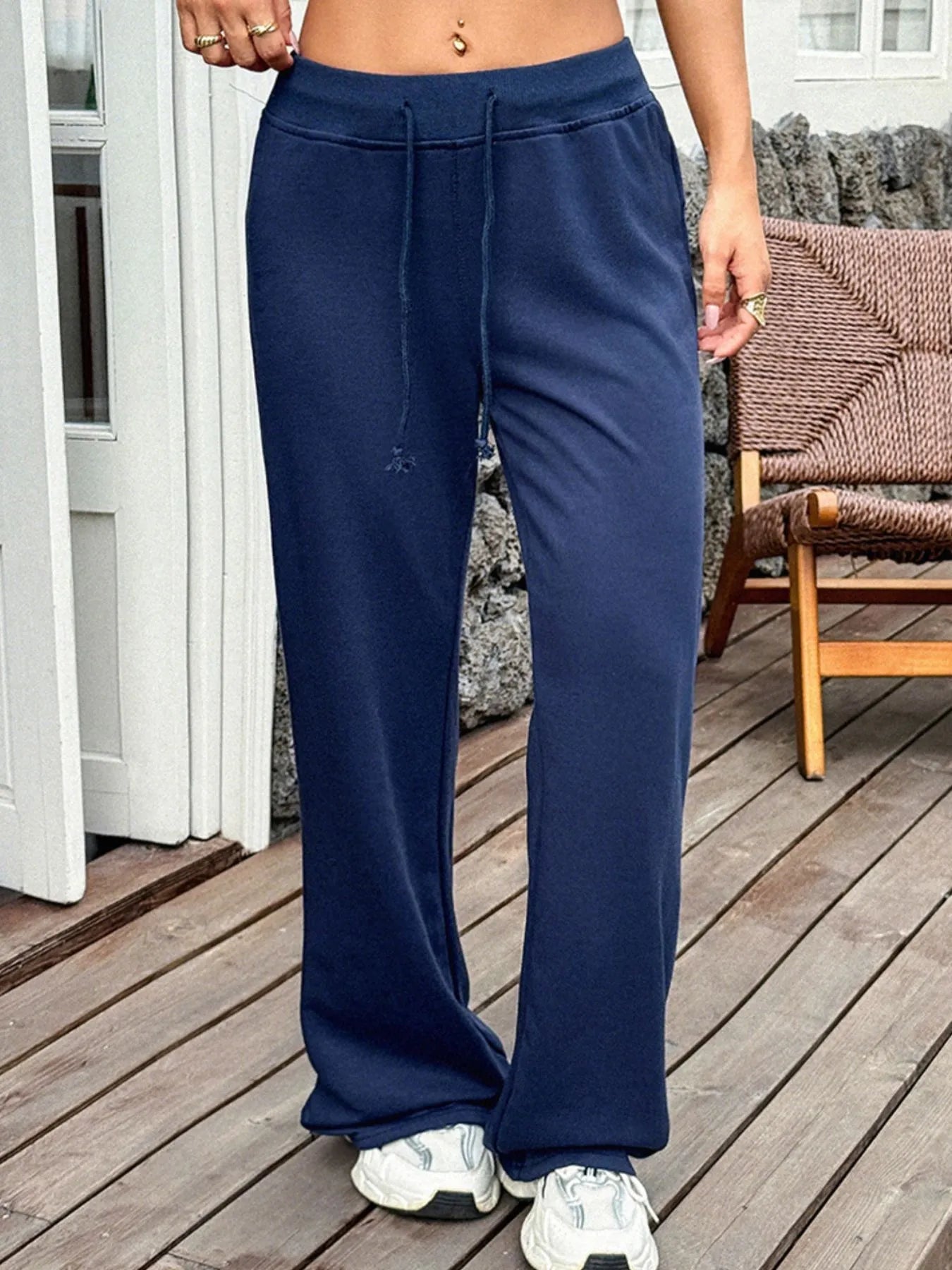 Women's Drawstring Wide Leg Active Pants – Navy, S–XL - ShopNQlik