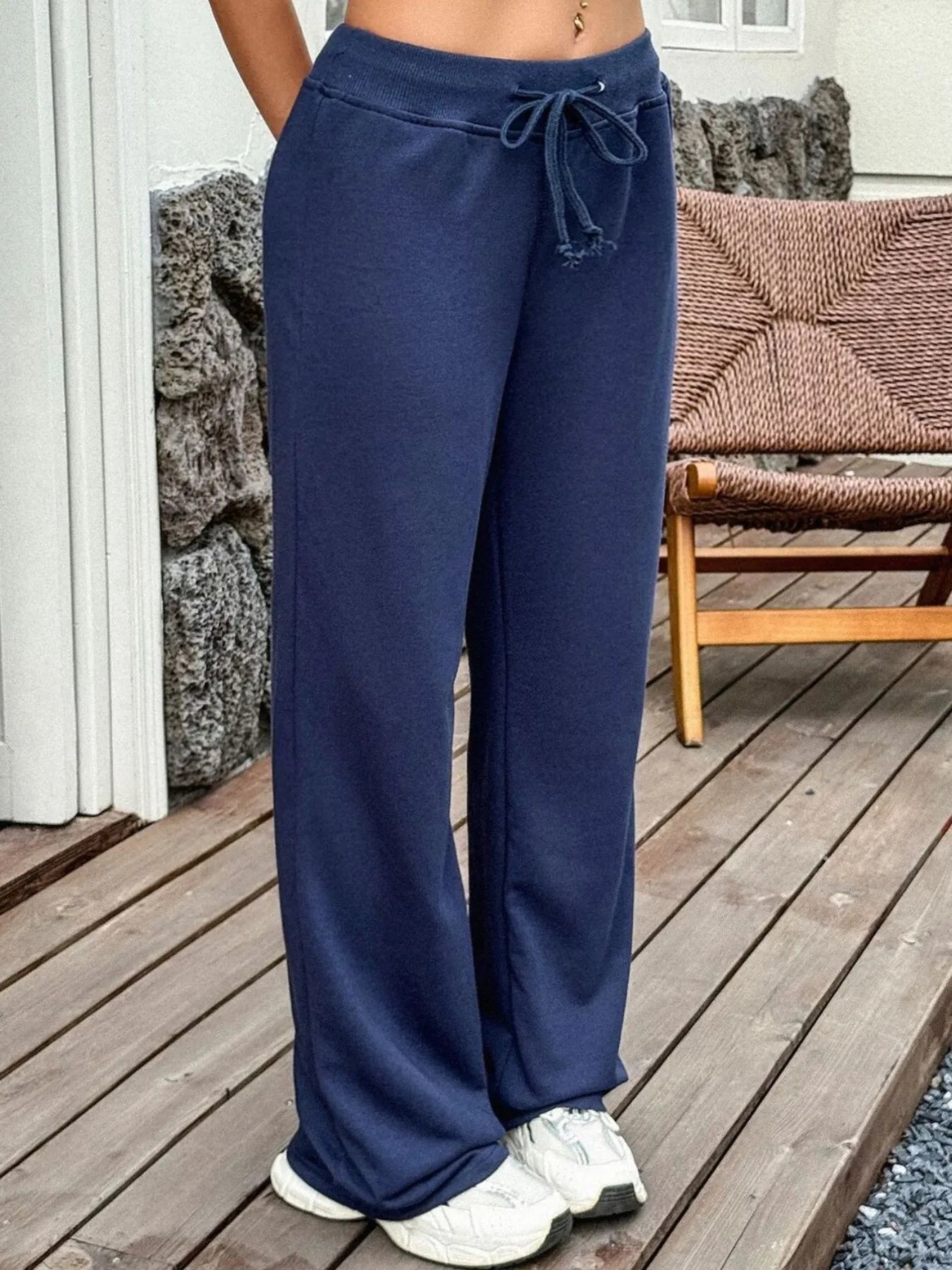 Women's Drawstring Wide Leg Active Pants – Navy, S–XL - ShopNQlik
