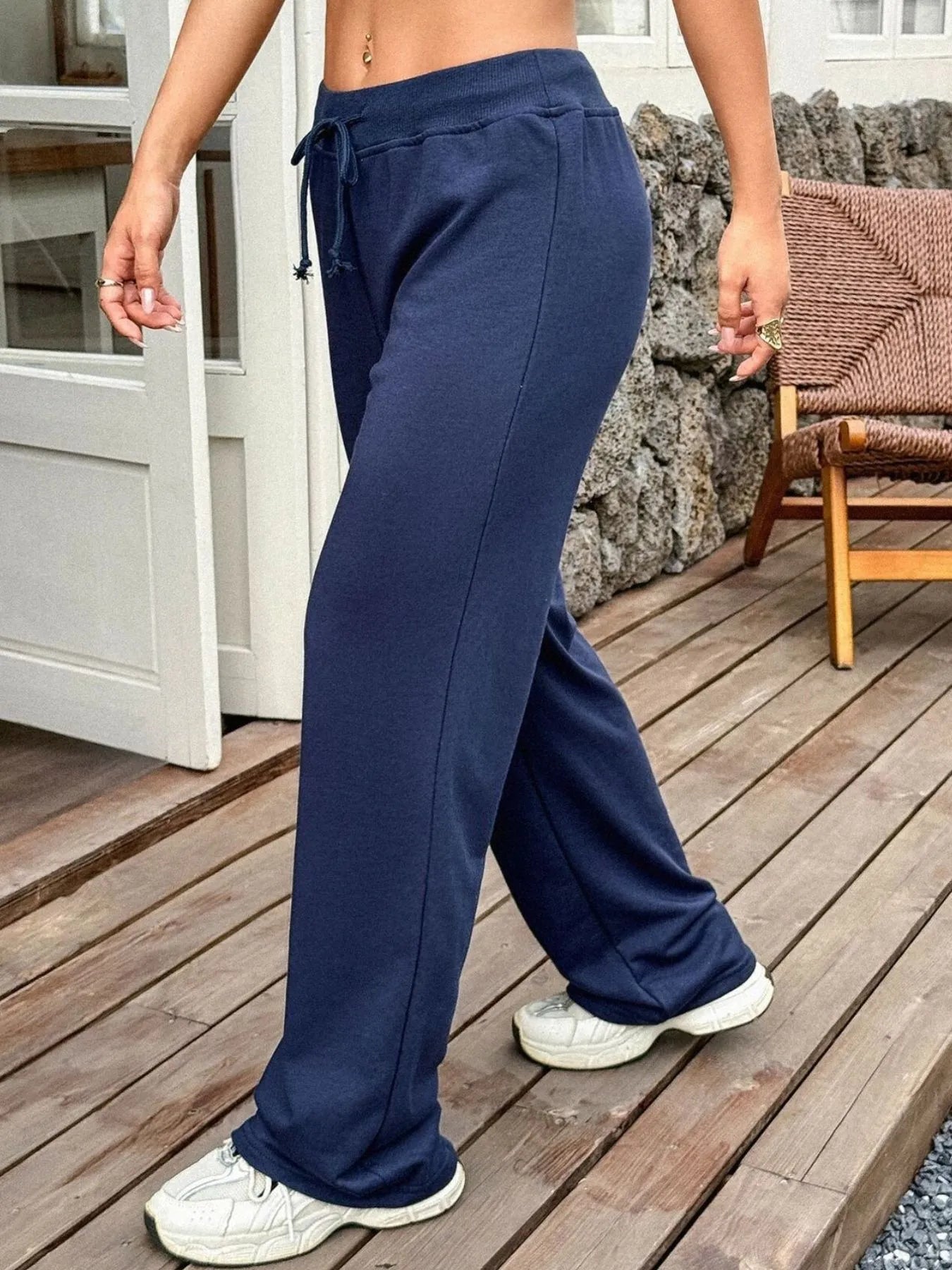 Women's Drawstring Wide Leg Active Pants – Navy, S–XL - ShopNQlik