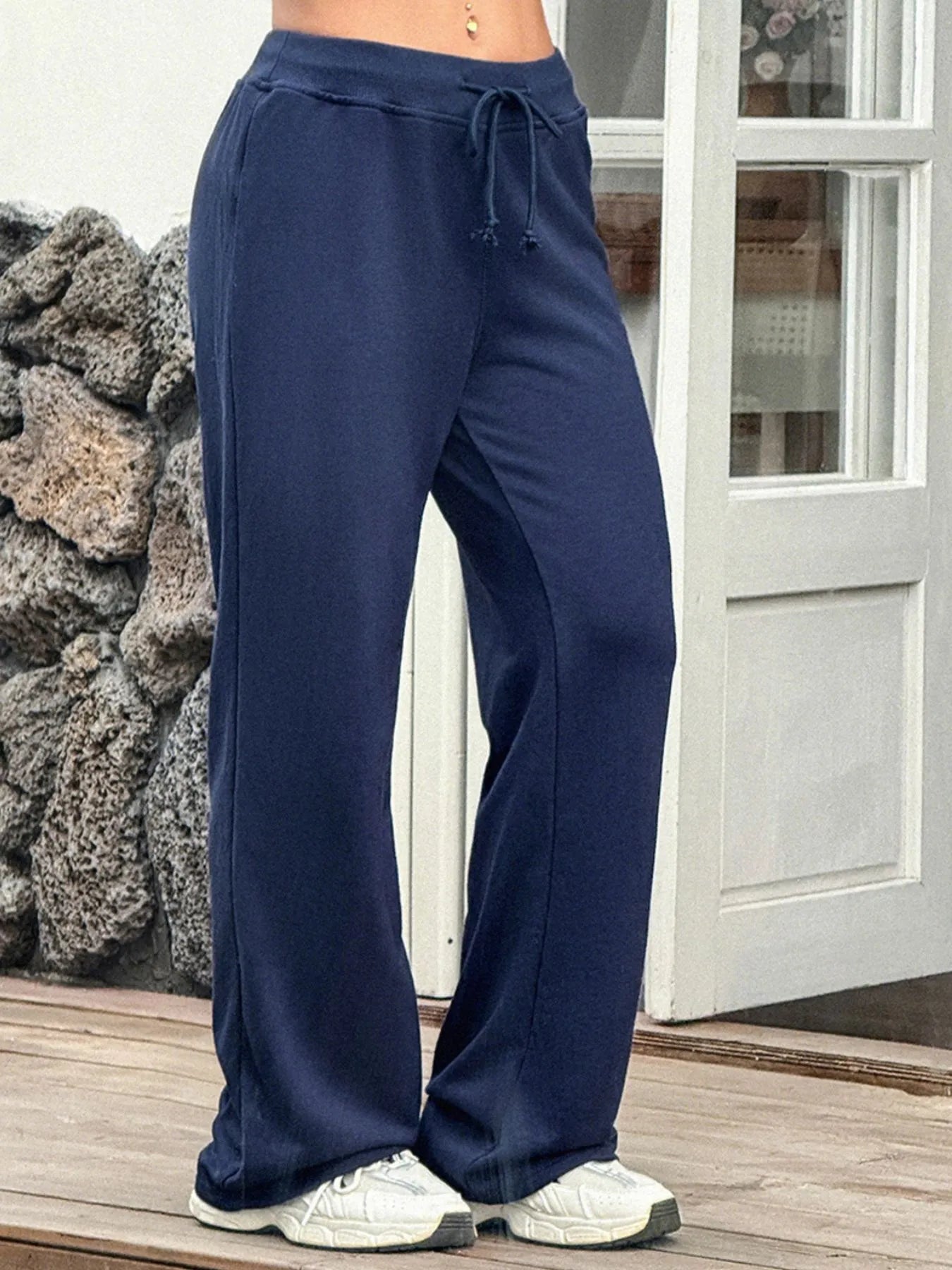 Women's Drawstring Wide Leg Active Pants – Navy, S–XL - ShopNQlik