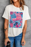 Women's Floral Flag Patriotic Graphic T-Shirt – Aesthetic Print Tee - ShopNQlik