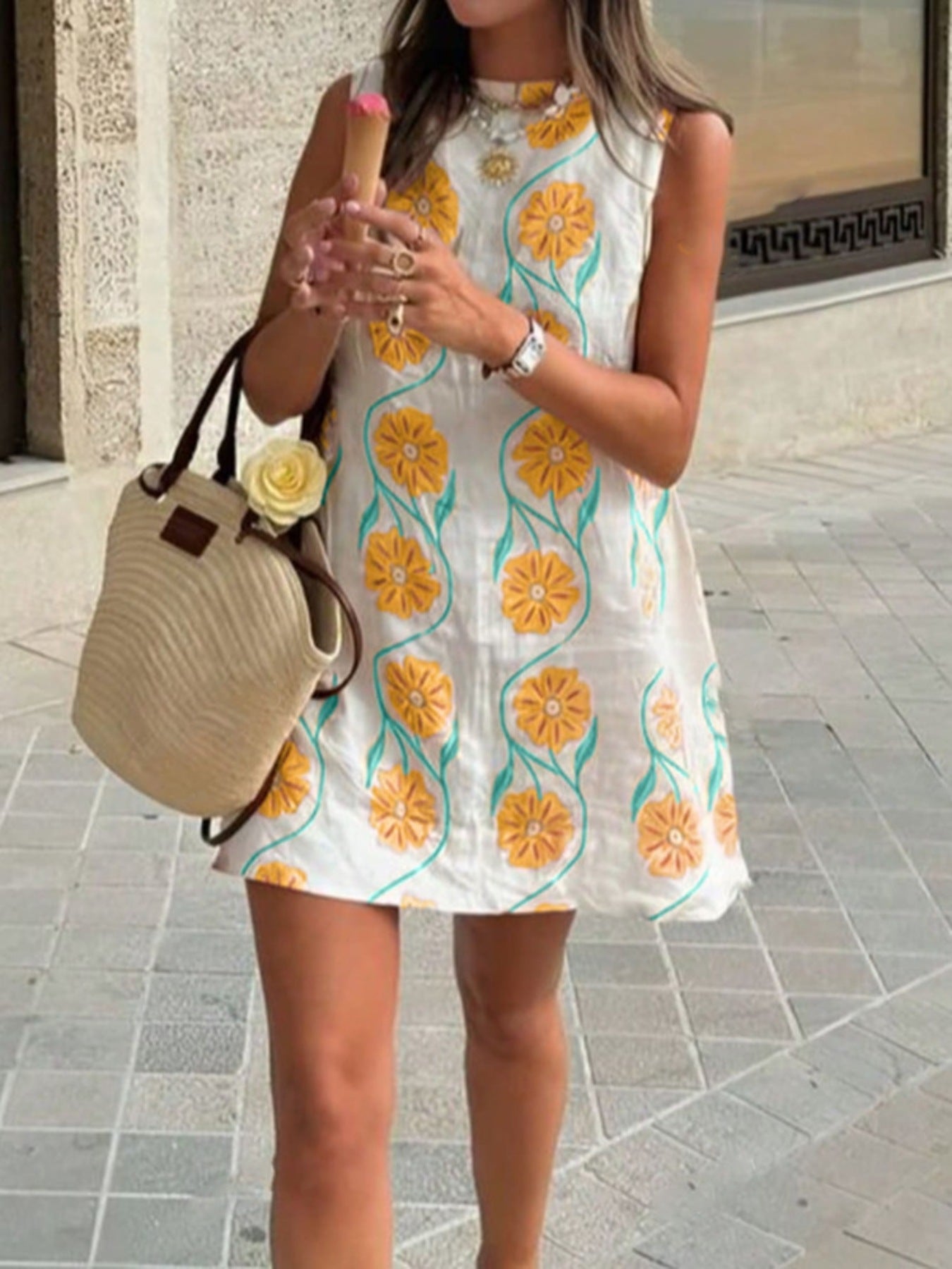 Women's Floral Pattern Sleeveless Mini Dress – 3 Colours, S–2XL - ShopNQlik