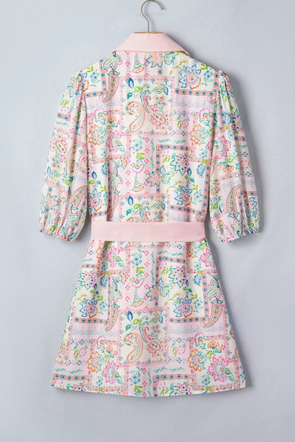 Women's Floral Print Colour Block Trim Half-Button Belted Mini Dress – Blush Pink, S–XL - ShopNQlik
