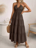 Women's Halter Neck Smocked Tiered Midi Dress – 2 Colours, S–XL - ShopNQlik