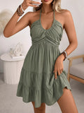 Women's Halter Neck Smocked Tiered Mini Dress – Green, S–XL - ShopNQlik