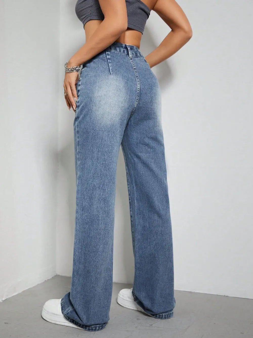 Women's High Rise Wide Leg Jeans with Pockets – Medium Wash, XS–XL - ShopNQlik