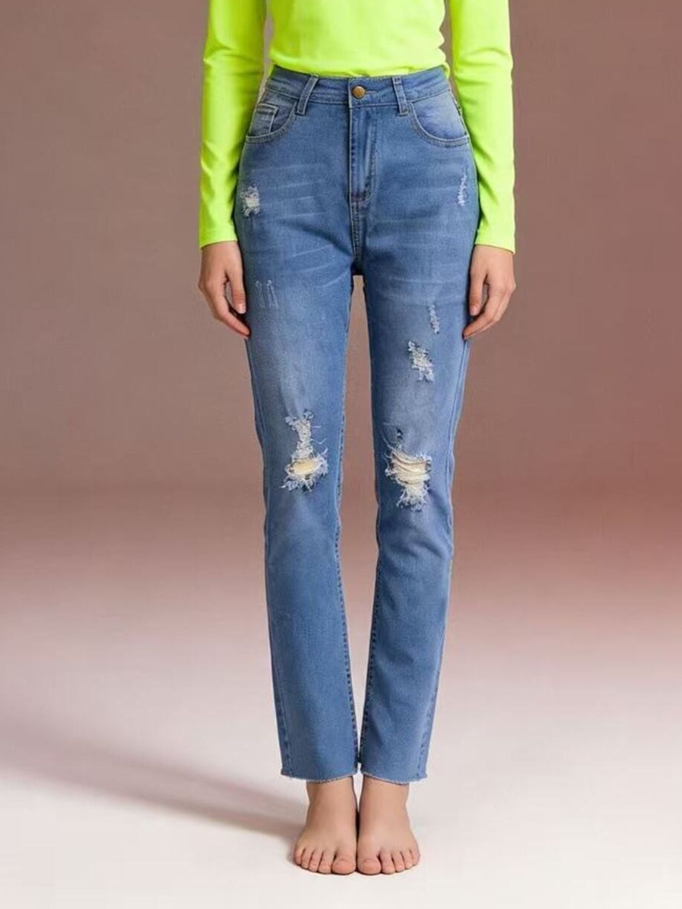 Women's High-Waisted Distressed Jeans – Blue, S–2XL - ShopNQlik