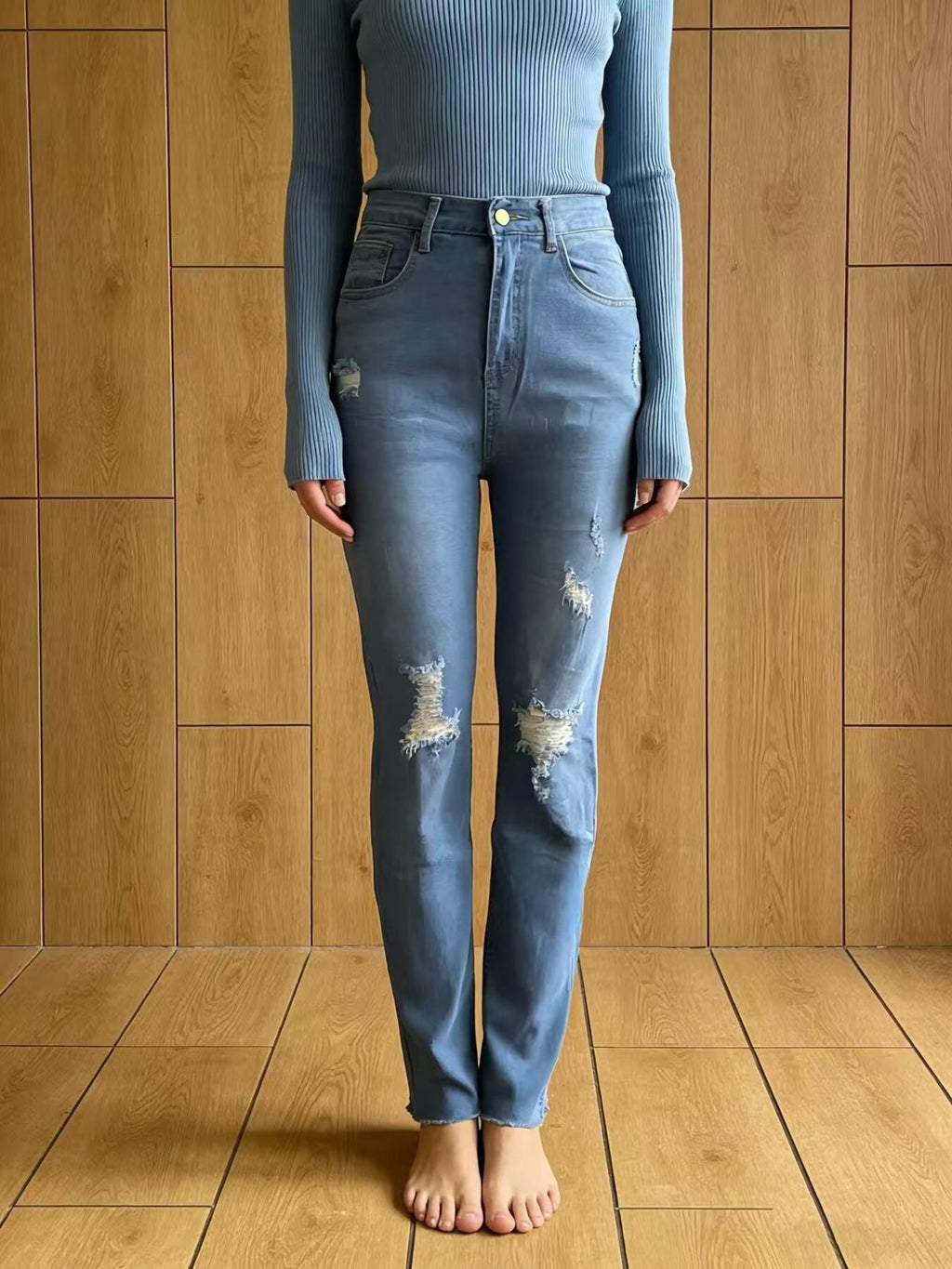 Women's High-Waisted Distressed Jeans – Blue, S–2XL - ShopNQlik