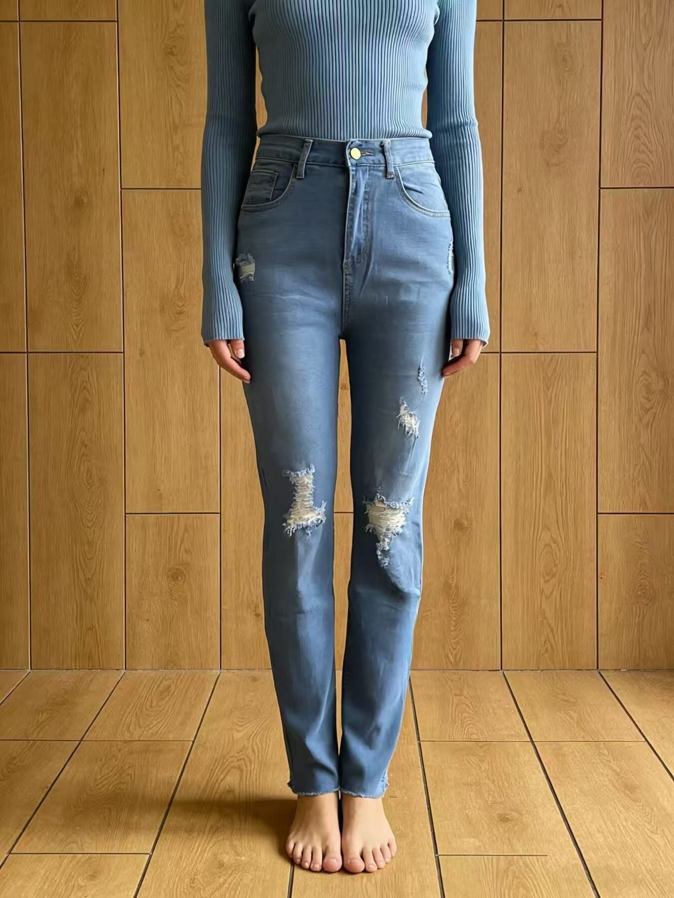 Women's High-Waisted Distressed Jeans – Blue, S–2XL - ShopNQlik