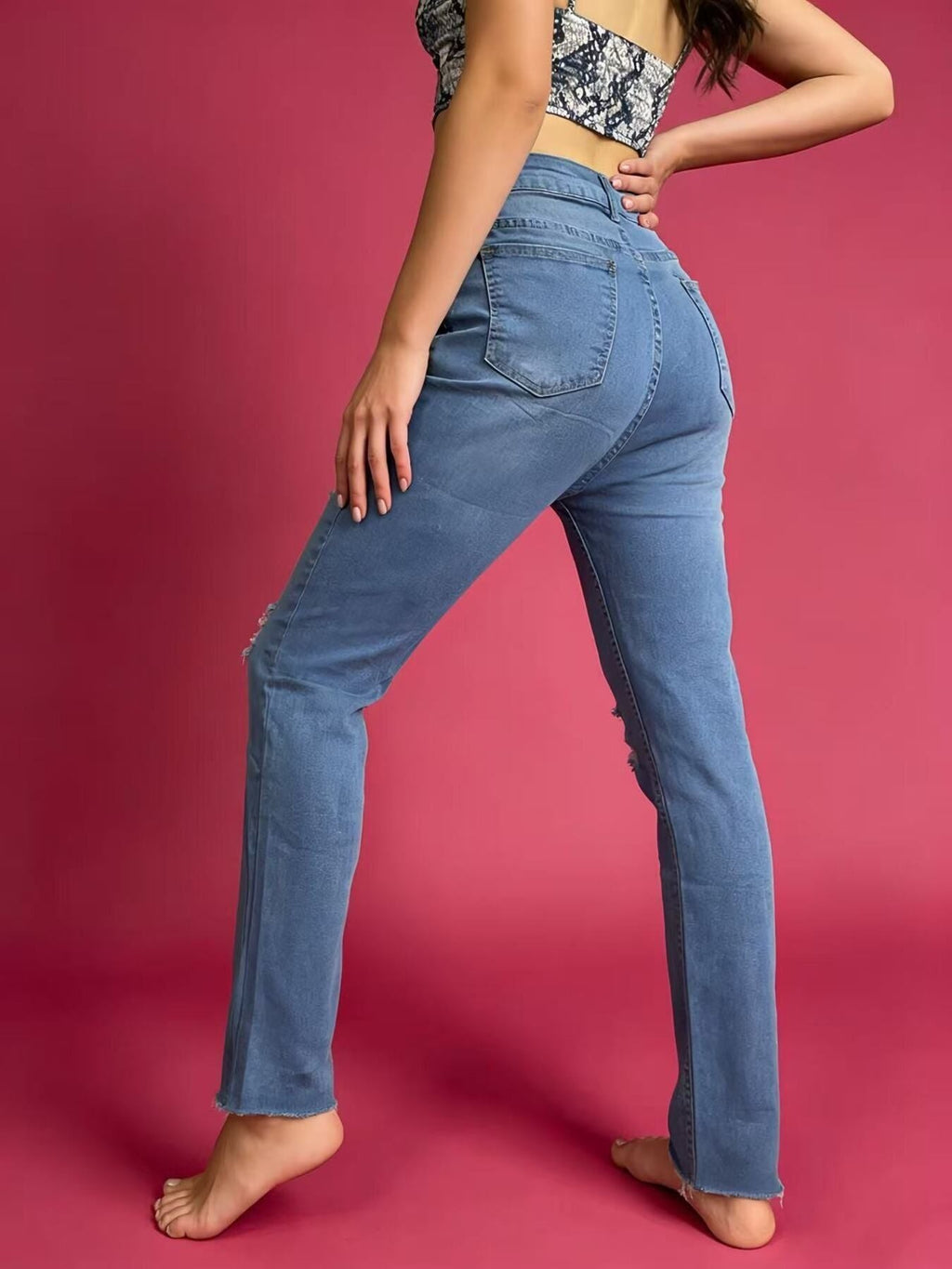 Women's High-Waisted Distressed Jeans – Blue, S–2XL - ShopNQlik