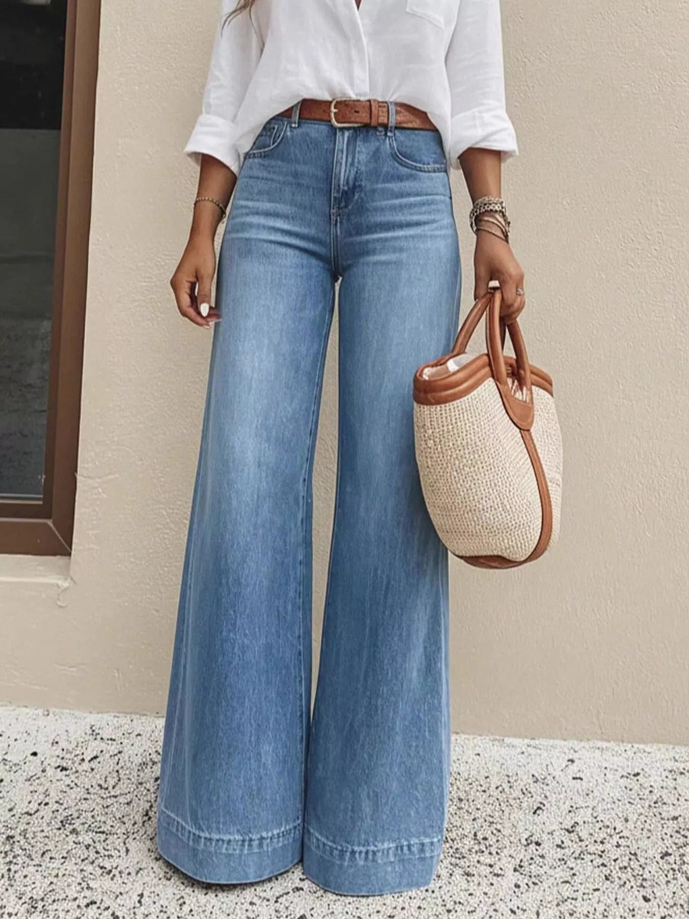 Women's High-Waisted Wide Leg Jeans – Denim Blue, S–2XL - ShopNQlik