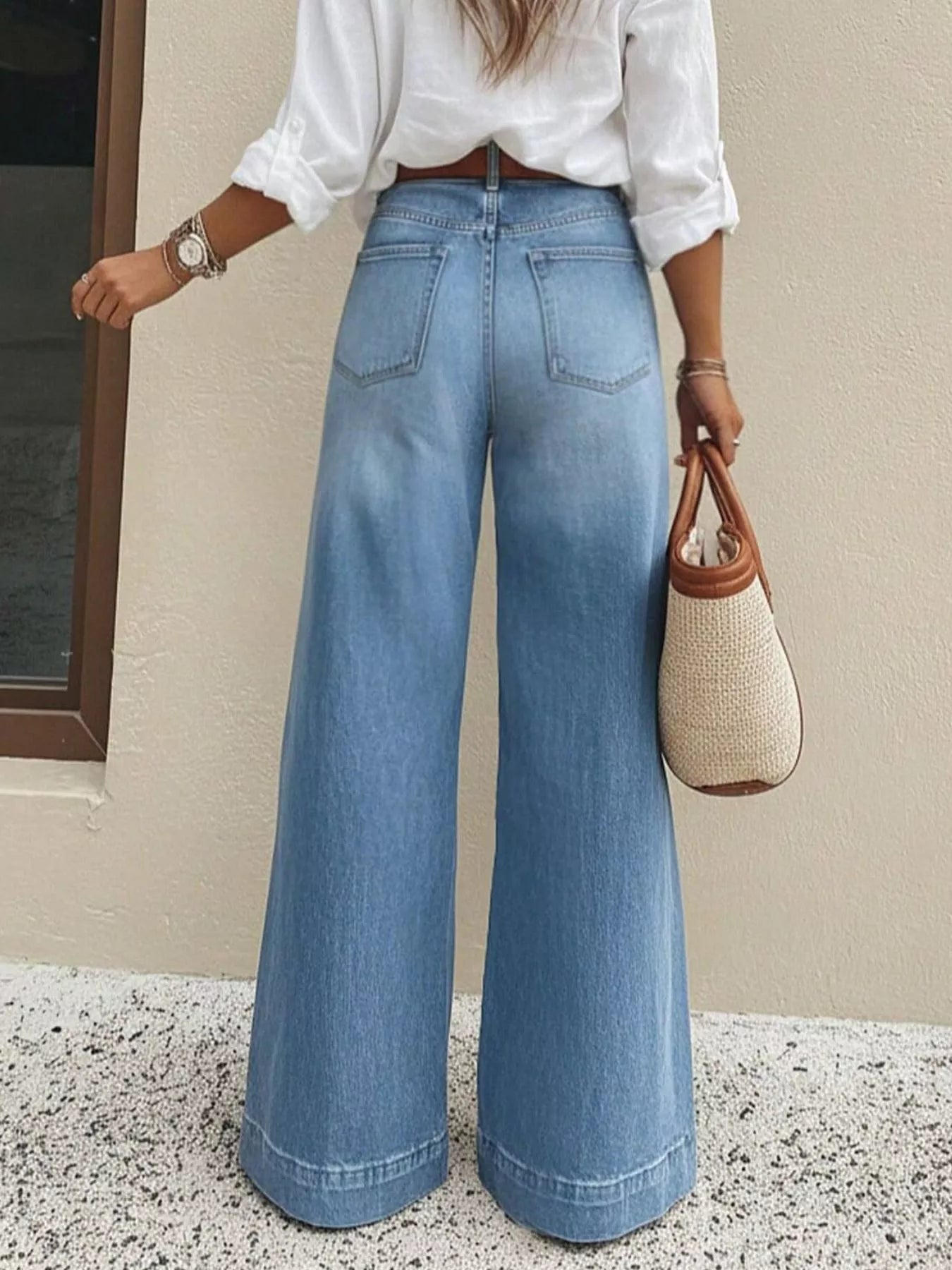 Women's High-Waisted Wide Leg Jeans – Denim Blue, S–2XL - ShopNQlik