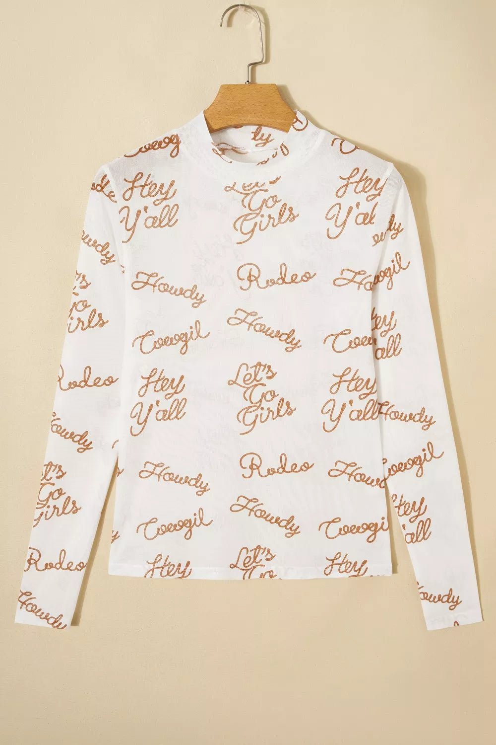 Women's "Howdy Hey Y'all" Mesh High Neck Long Sleeve Top – Western Graphic Tee - ShopNQlik
