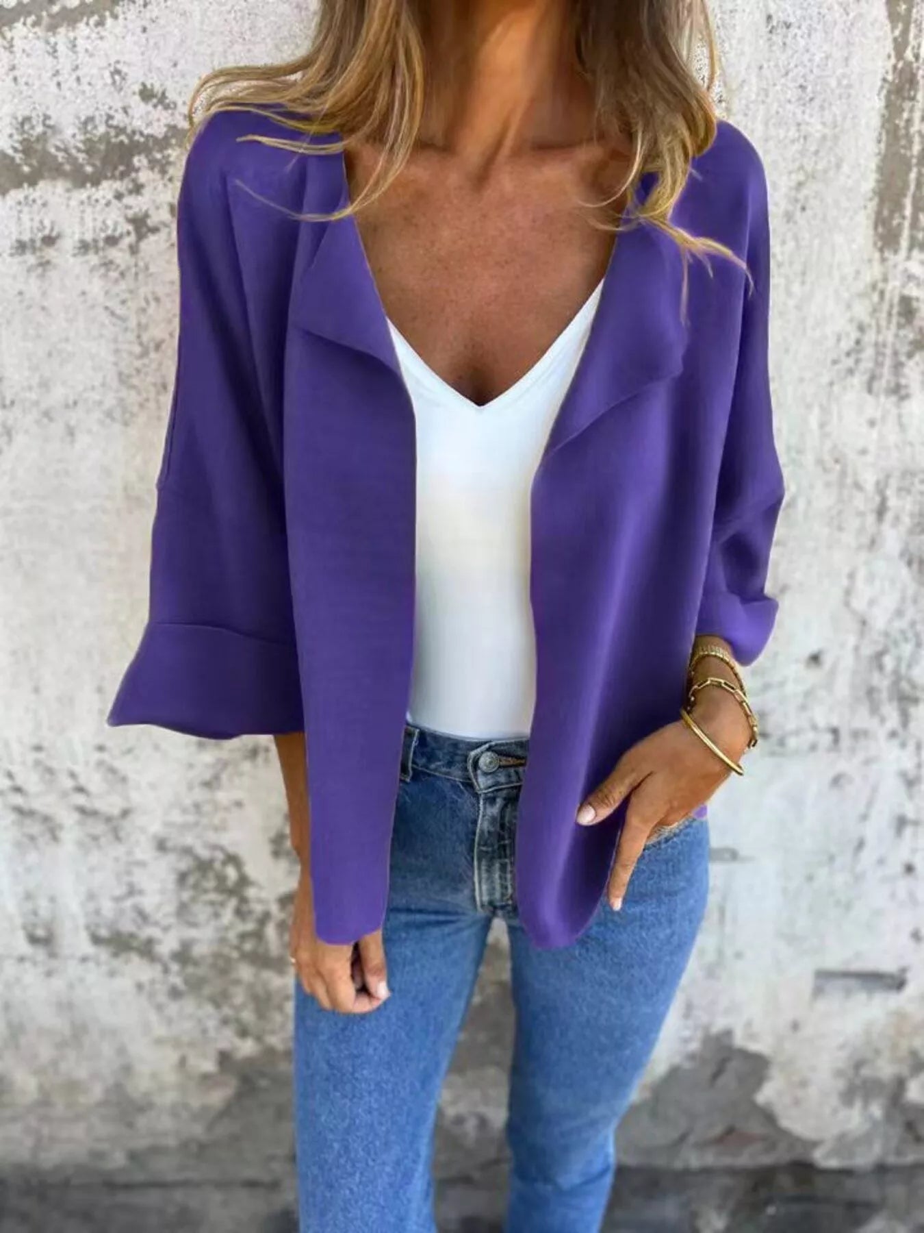 Women's Open-Front 3/4 Sleeve Cardigan — Plus Size (S–5XL) - ShopNQlik