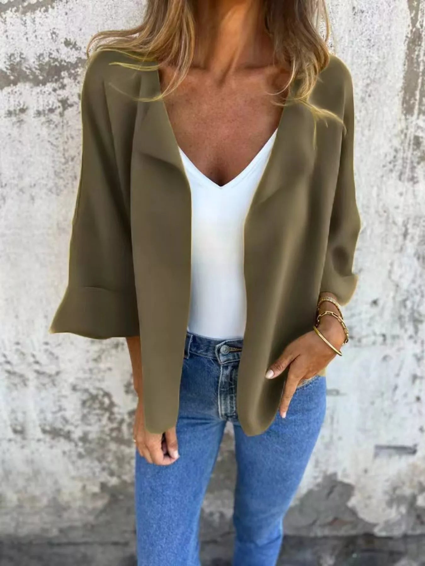 Women's Open-Front 3/4 Sleeve Cardigan — Plus Size (S–5XL) - ShopNQlik
