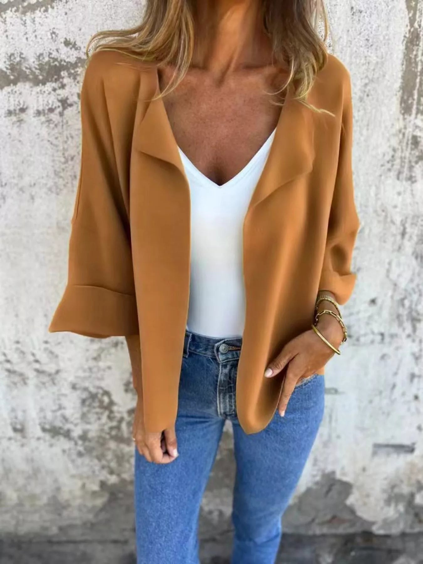 Women's Open-Front 3/4 Sleeve Cardigan — Plus Size (S–5XL) - ShopNQlik