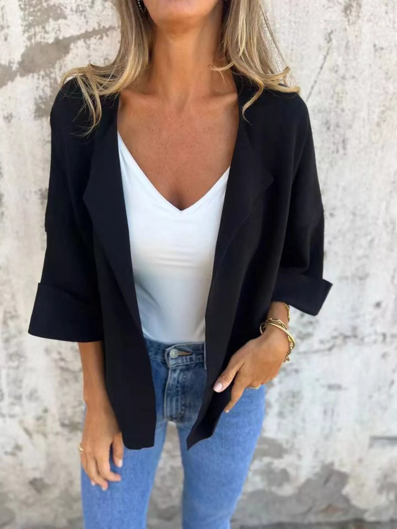 Women's Open-Front 3/4 Sleeve Cardigan — Plus Size (S–5XL) - ShopNQlik