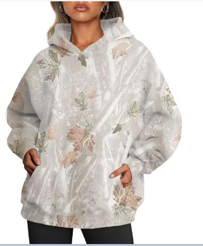 Women's Oversized Camouflage Hoodie with Maple Leaf Print - ShopNQlik