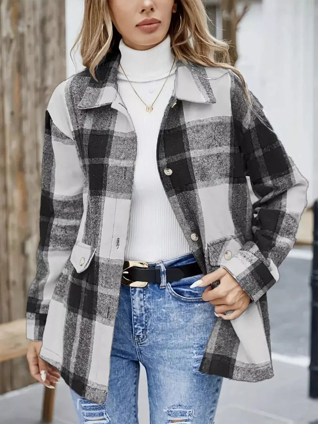 Women's Plaid Button-Up Shacket (S–2XL) - ShopNQlik