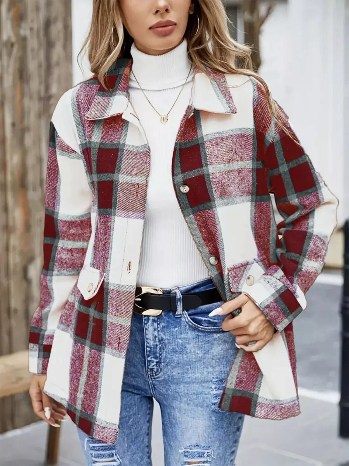 Women's Plaid Button-Up Shacket (S–2XL) - ShopNQlik