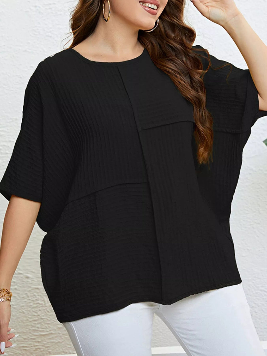 Women's Plus Size Relaxed Fit Textured Half Sleeve T-Shirt - ShopNQlik