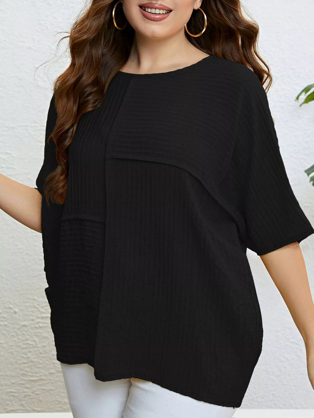Women's Plus Size Relaxed Fit Textured Half Sleeve T-Shirt - ShopNQlik