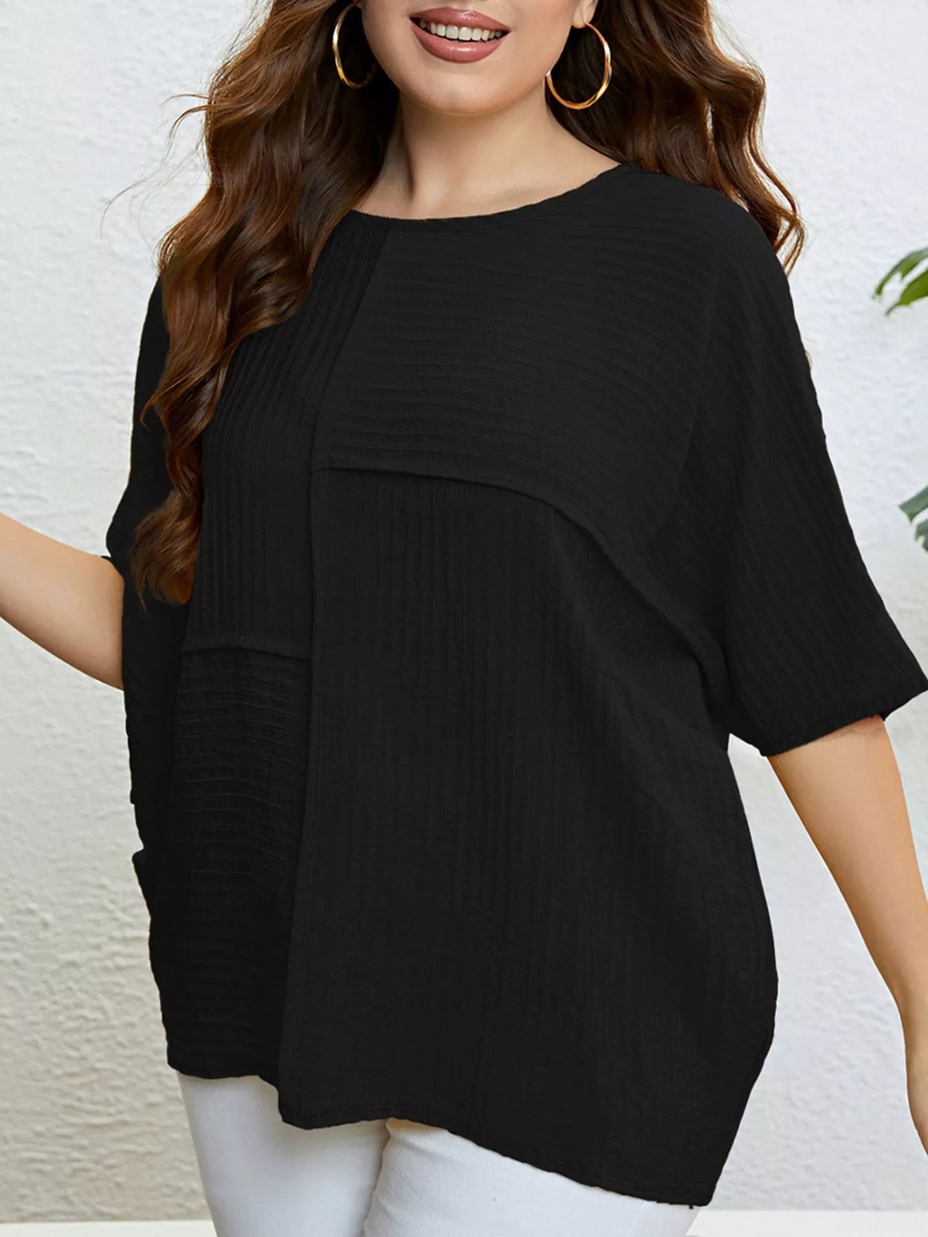 Women's Plus Size Relaxed Fit Textured Half Sleeve T-Shirt - ShopNQlik