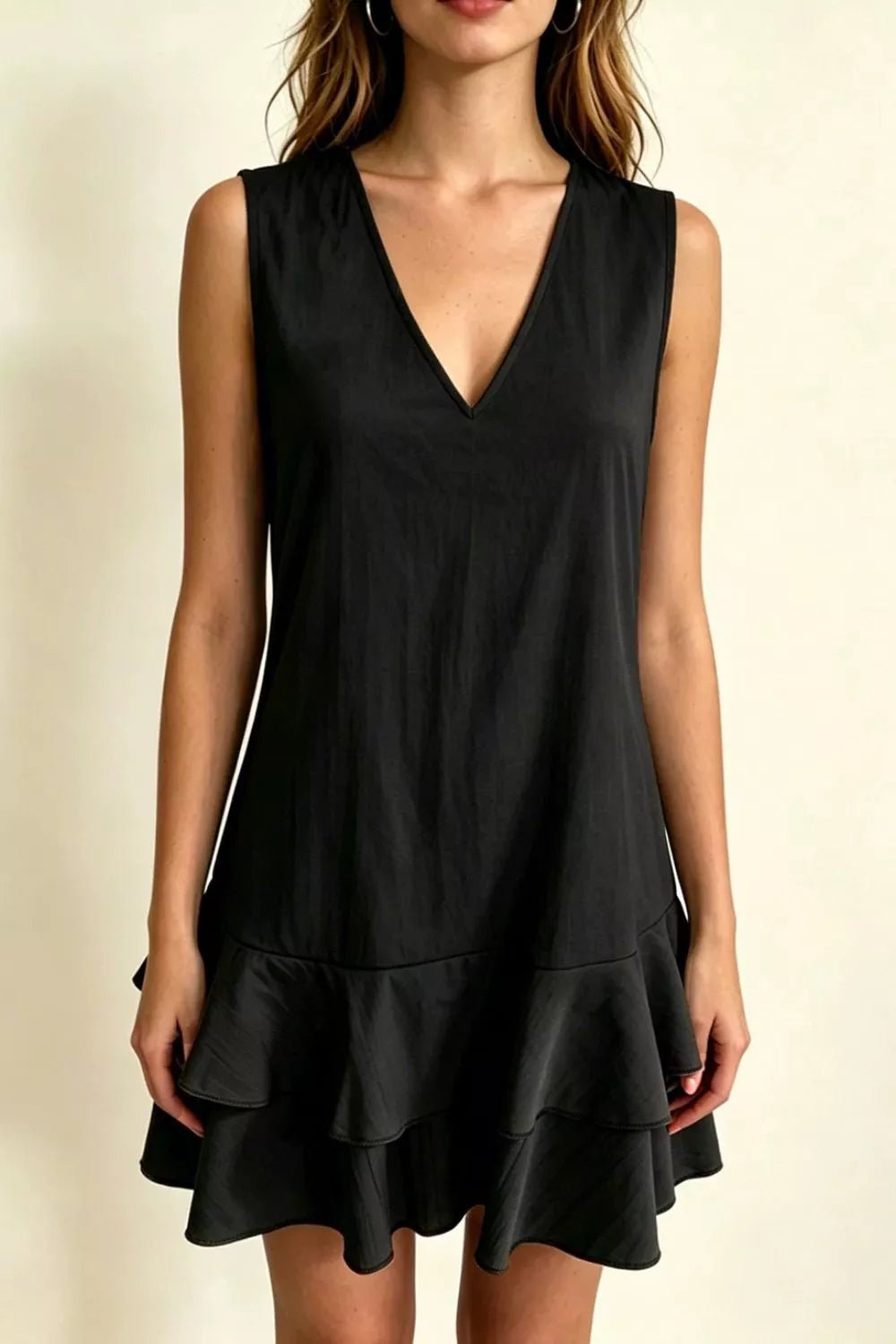 Women's Plus Size Sleeveless V-Neck Ruffle Hem Mini Dress – 5 Colours, S–3XL - ShopNQlik