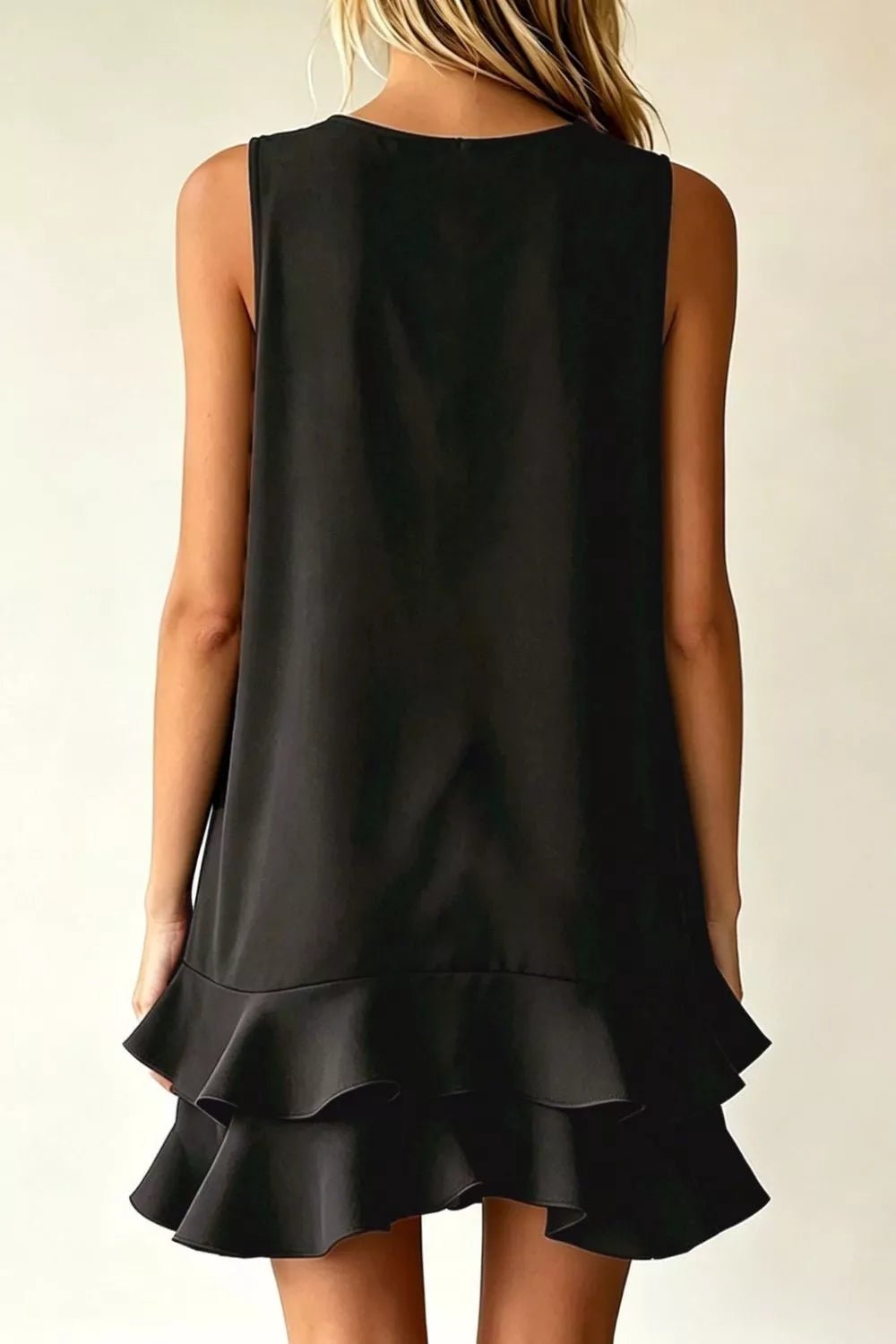 Women's Plus Size Sleeveless V-Neck Ruffle Hem Mini Dress – 5 Colours, S–3XL - ShopNQlik