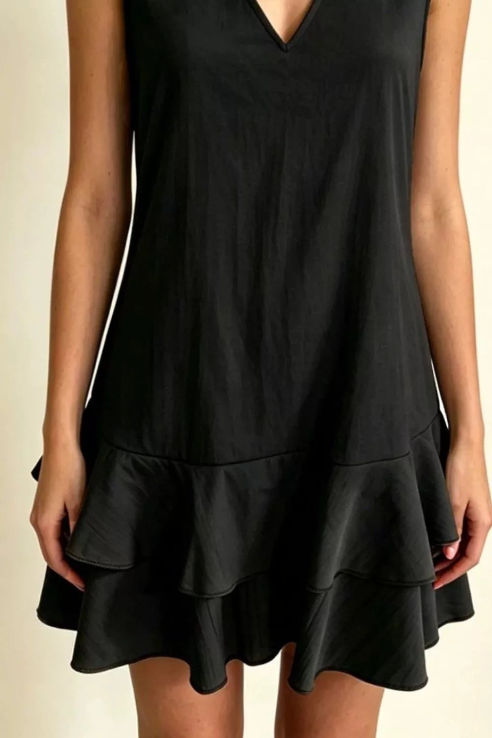 Women's Plus Size Sleeveless V-Neck Ruffle Hem Mini Dress – 5 Colours, S–3XL - ShopNQlik