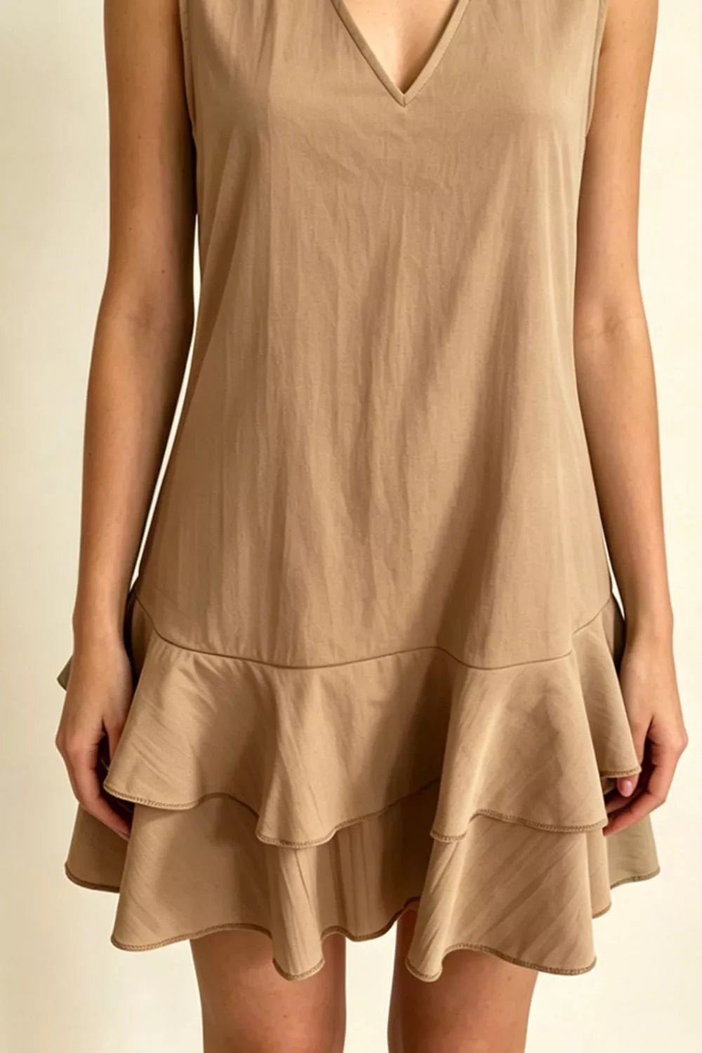 Women's Plus Size Sleeveless V-Neck Ruffle Hem Mini Dress – 5 Colours, S–3XL - ShopNQlik