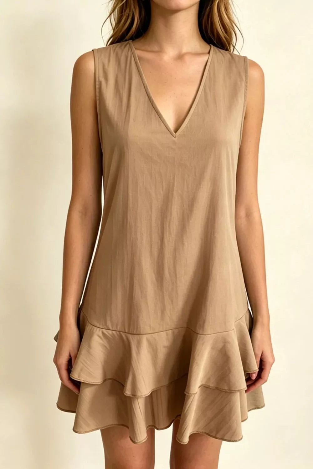 Women's Plus Size Sleeveless V-Neck Ruffle Hem Mini Dress – 5 Colours, S–3XL - ShopNQlik