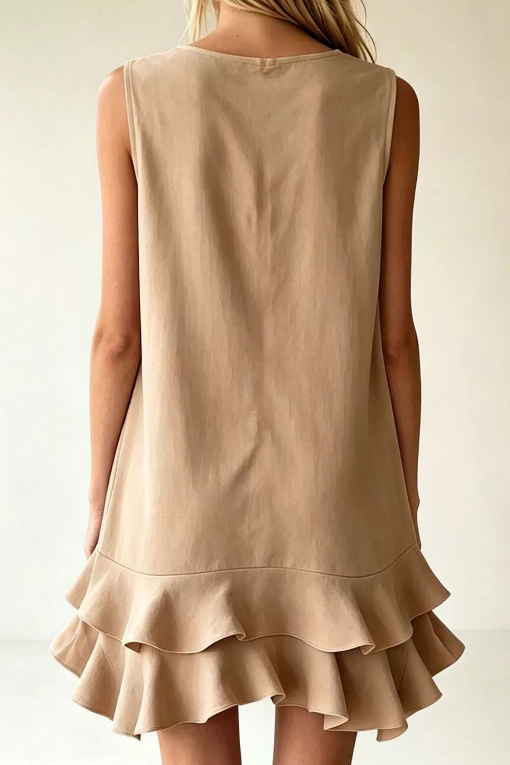 Women's Plus Size Sleeveless V-Neck Ruffle Hem Mini Dress – 5 Colours, S–3XL - ShopNQlik